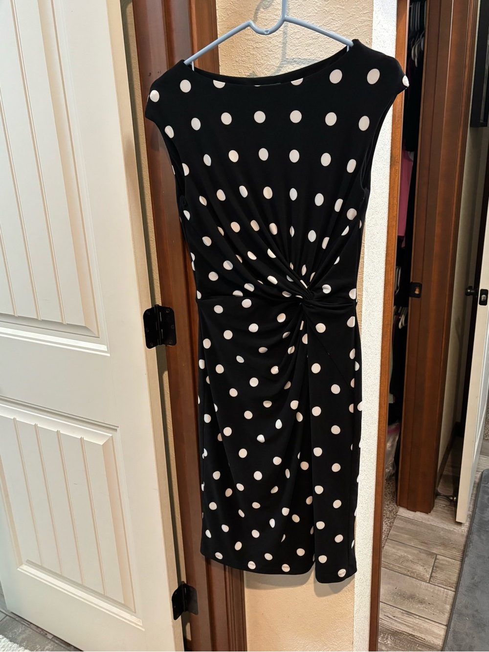 Ralph Lauren Black & White Polka Dot Twist-Front Midi Dress